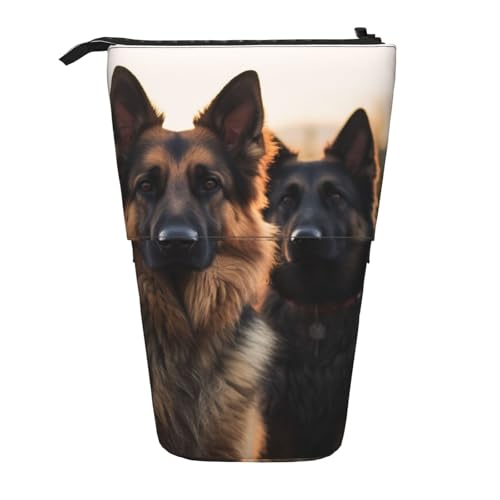LHBWCVN Kosmetiktasche mit Tiermotiv, Motiv: Deutscher Schäferhund, Stehendes Federmäppchen, Teleskop-Bleistifttasche, tragbarer Stifthalter, niedlicher Stand-up-Bleistiftbeutel für Damen und Herren von LHBWCVN