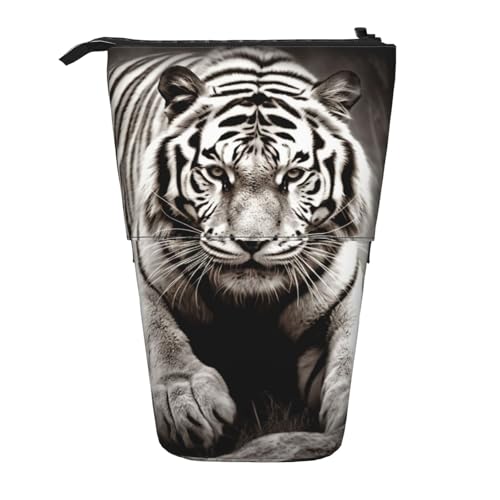 LHBWCVN Kosmetiktasche mit Tiger-Motiv, Teleskop-Federmäppchen, tragbar, niedlich, stehend, für Damen, Herren, Reise-Münztasche, Geldbörse, Schwarz und Weiß von LHBWCVN