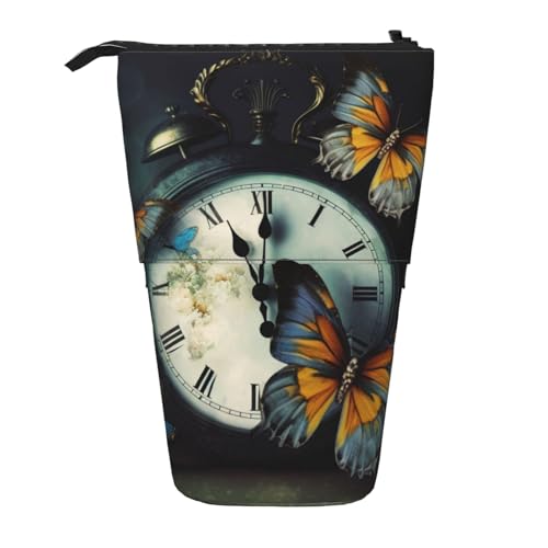 LHBWCVN Kosmetiktasche mit Uhr-Schmetterlings-Motiv, Stehendes Federmäppchen, Teleskop-Bleistifttasche, tragbarer Stifthalter, niedliches Stand-up-Bleistiftetui für Damen und Herren, Reise-Münztasche LHBWCVN Kosmetiktasche mit Uhr-Schmetterlings-Motiv, Stehendes Federmäppchen, Teleskop-Bleistifttasche, tragbarer Stifthalter, niedliches Stand-up-Bleistiftetui für Damen und Herren, Reise-Münztasche von LHBWCVN