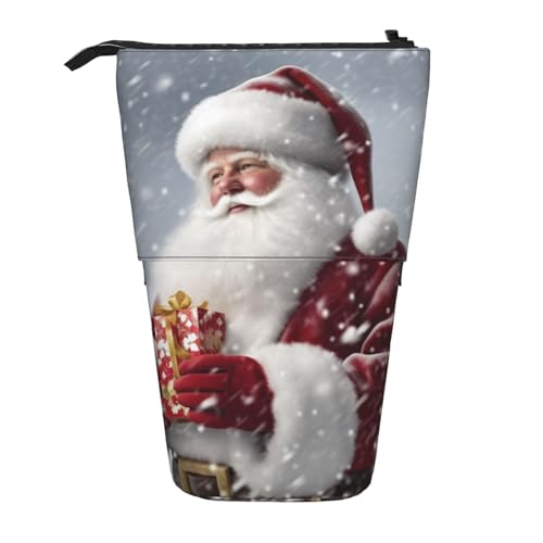 LHBWCVN Kosmetiktasche mit Weihnachtsmann, Motiv: Schnee und Geheimnis, Stehendes Federmäppchen, Teleskop-Bleistifttasche, tragbarer Stifthalter, niedlicher Stand-up-Bleistiftbeutel für Damen und von LHBWCVN