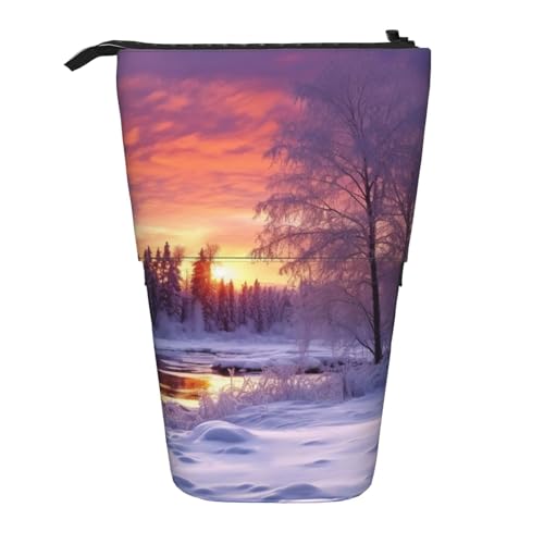 LHBWCVN Kosmetiktasche mit Winterlandschaft, Stehendes Federmäppchen, Teleskop-Bleistifttasche, tragbarer Stifthalter, niedliches Stand-up-Bleistiftetui für Damen und Herren, Reise-Münztasche von LHBWCVN