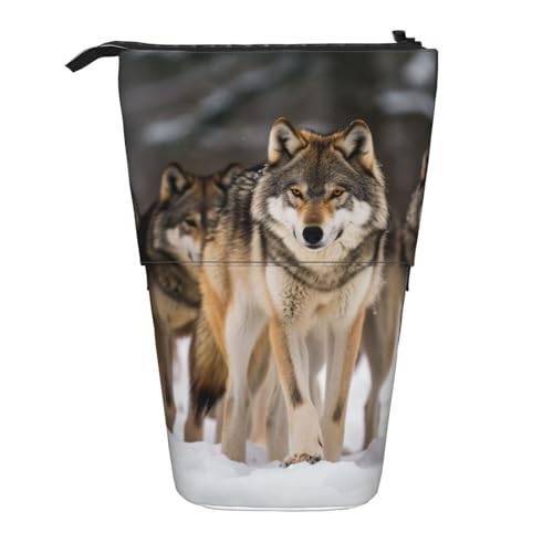 LHBWCVN Kosmetiktasche mit Wölfen, Teleskop-Federmäppchen, tragbarer Stifthalter, niedlicher Stand-up-Bleistiftbeutel für Damen und Herren, Reise-Münztasche, Geldbörse von LHBWCVN