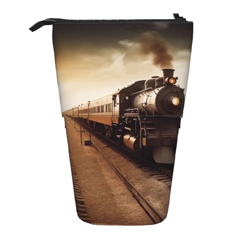 LHBWCVN Kosmetiktasche mit Zug und Eisenbahn, Stehendes Federmäppchen, Teleskop-Bleistifttasche, tragbarer Stifthalter, niedlicher Stand-up-Bleistiftbeutel für Damen und Herren, Reise-Münztasche von LHBWCVN