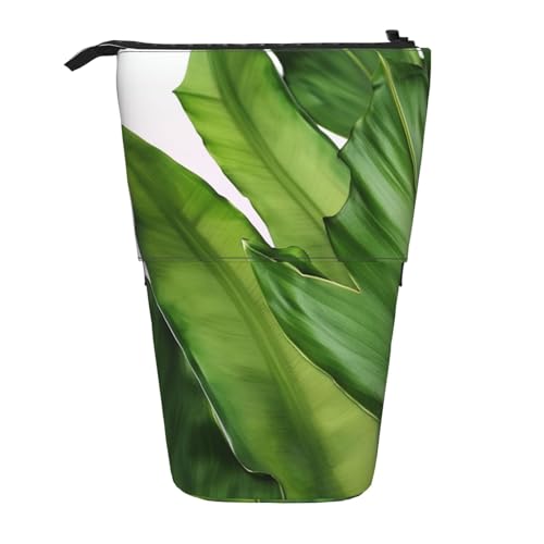 LHBWCVN Kosmetiktasche mit frischen Bananenblättern, Teleskop-Federmäppchen, tragbarer Stifthalter, niedliches Stand-up-Bleistiftetui für Damen und Herren, Reise-Münztasche, Geldbörse von LHBWCVN
