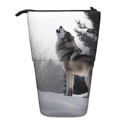 LHBWCVN Kosmetiktasche mit heulendem Wolf, Stehendes Federmäppchen, Teleskop-Bleistifttasche, tragbarer Stifthalter, niedliches Stand-up-Bleistiftetui für Damen und Herren, Reise-Münztasche, Geldbörse von LHBWCVN