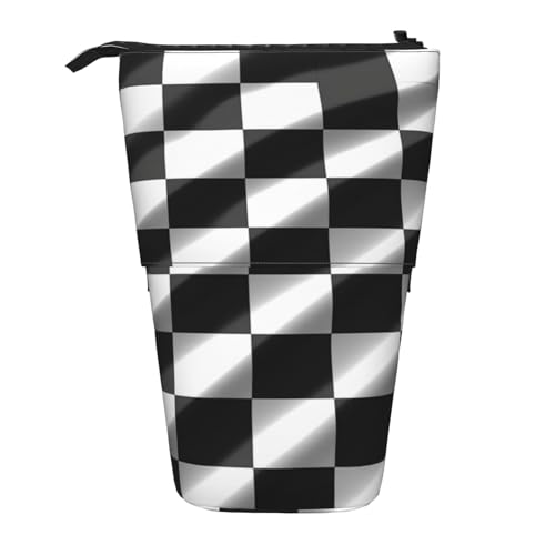 LHBWCVN Kosmetiktasche mit karierter Flagge, Teleskop-Federmäppchen, tragbar, niedlich, für Damen und Herren, Reise-Münztasche, Geldbörse, Schwarz / Weiß von LHBWCVN