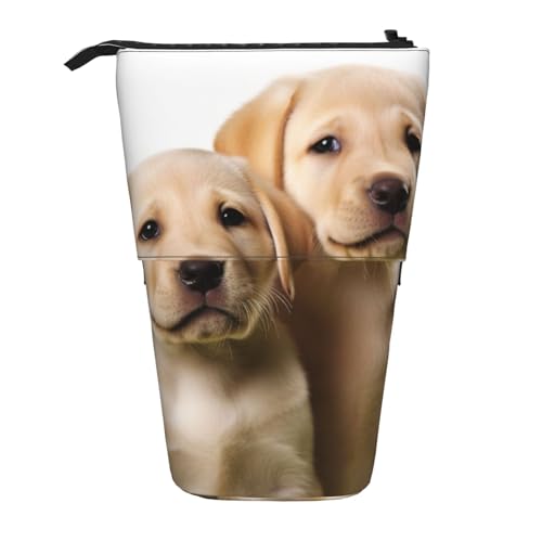 LHBWCVN Kosmetiktasche mit lustigem Labrador, Welpe, Hund, Stehendes Federmäppchen, Teleskop-Bleistifttasche, tragbarer Stifthalter, niedlicher Stand-up-Bleistiftbeutel für Damen und Herren von LHBWCVN