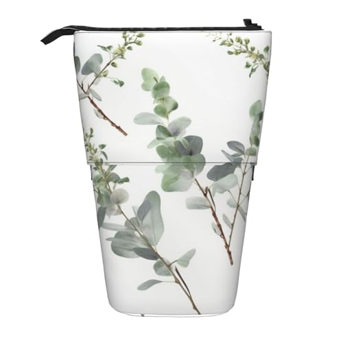 LHBWCVN Kosmetiktasche mit natürlichem grünen Zweig, stehend, Teleskop-Federmäppchen, tragbarer Stifthalter, niedlicher Stand-up-Bleistiftbeutel für Damen und Herren, Reise-Münztasche, Geldbörse von LHBWCVN