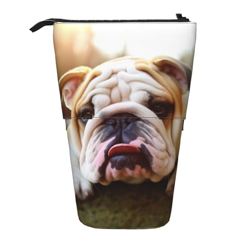 LHBWCVN Kosmetiktasche mit niedlichem Bulldoggen-Welpen-Motiv, stehendes Federmäppchen, Teleskop-Bleistifttasche, tragbarer Stifthalter, niedliches Steh-Bleistiftetui für Damen und Herren von LHBWCVN