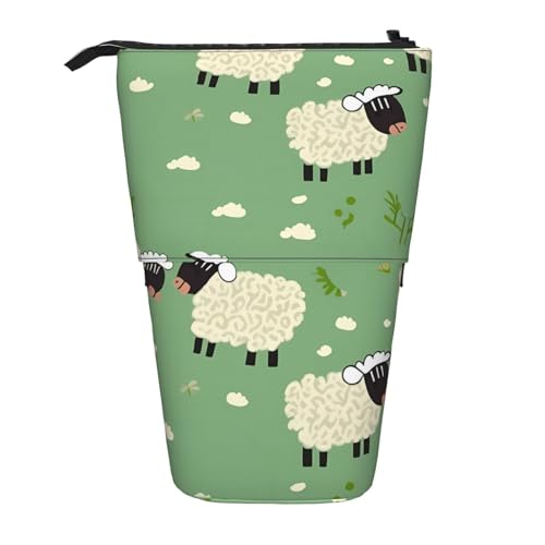 LHBWCVN Kosmetiktasche mit niedlichem Cartoon-Schaf, stehendes Federmäppchen, Teleskop-Federtasche, tragbarer Stifthalter, niedliches Stand-up-Bleistiftetui für Damen und Herren, Reise-Münztasche von LHBWCVN