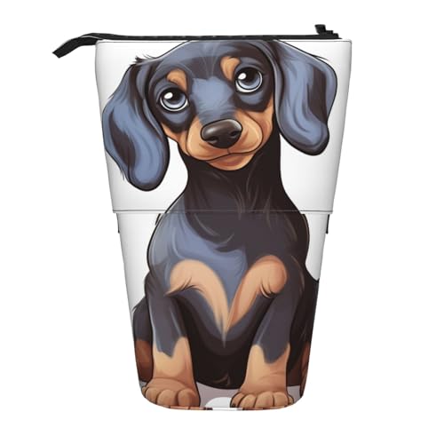 LHBWCVN Kosmetiktasche mit niedlichem Dackel, stehendes Federmäppchen, Teleskop-Federtasche, tragbarer Stifthalter, niedliches Stand-up-Bleistiftetui für Damen und Herren, Reise-Münztasche, Geldbörse von LHBWCVN