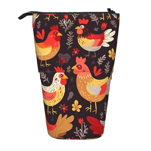 LHBWCVN Kosmetiktasche mit niedlichem Hahn, Hühner, stehend, Teleskop-Bleistifttasche, tragbarer Stifthalter, niedliches Stand-up-Bleistiftetui für Damen und Herren, Reise-Münztasche, Geldbörse von LHBWCVN