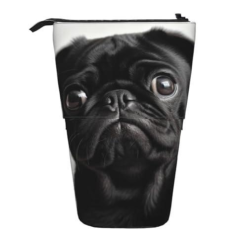 LHBWCVN Kosmetiktasche mit niedlichem Mops-Motiv, stehend, Teleskop-Federmäppchen, tragbarer Stifthalter, niedliches Stand-up-Bleistiftetui für Damen und Herren, Reise-Münztasche, Geldbörse von LHBWCVN