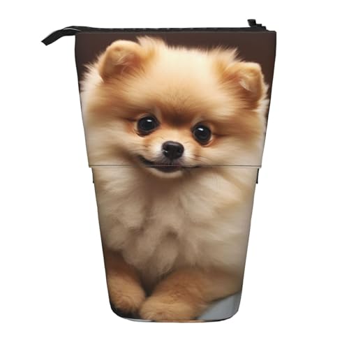 LHBWCVN Kosmetiktasche mit niedlichem Zwergspitz, stehendes Federmäppchen, Teleskop-Federtasche, tragbarer Stifthalter, niedlicher Stand-up-Bleistiftbeutel für Damen und Herren, Reise-Münztasche von LHBWCVN