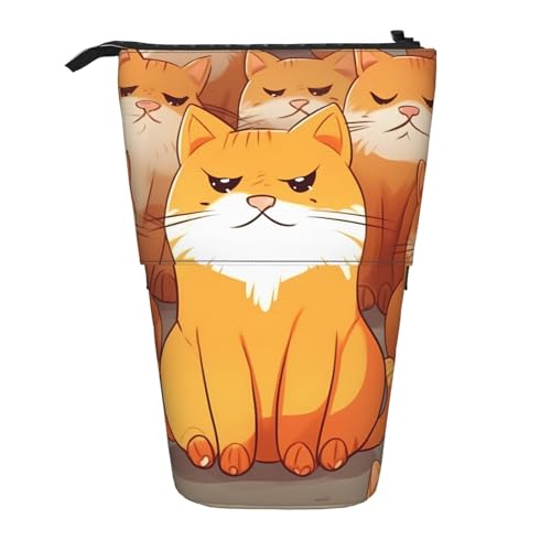 LHBWCVN Kosmetiktasche mit orangefarbenen Katzen, stehendes Federmäppchen, Teleskop-Bleistifttasche, tragbarer Stifthalter, niedliches Stand-up-Bleistiftetui für Damen und Herren, Reise-Münztasche von LHBWCVN