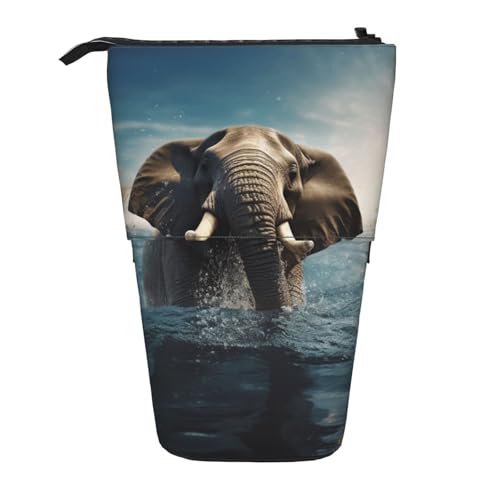 LHBWCVN Kosmetiktasche mit schwimmendem afrikanischem Elefant, Stehendes Federmäppchen, Teleskop-Bleistifttasche, tragbarer Stifthalter, niedliches Stand-up-Bleistiftetui für Damen und Herren von LHBWCVN