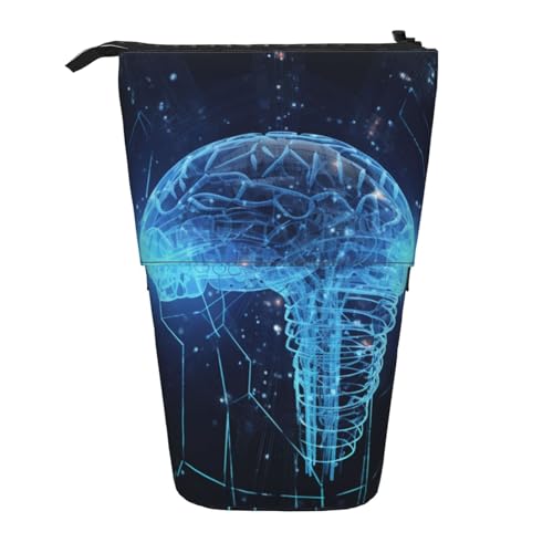 LHBWCVN Künstliche Intelligenz, Gehirn, Kosmetiktasche, Stehendes Federmäppchen, Teleskop-Bleistifttasche, tragbarer Stifthalter, niedlicher Stand-up-Bleistiftbeutel für Damen und Herren von LHBWCVN