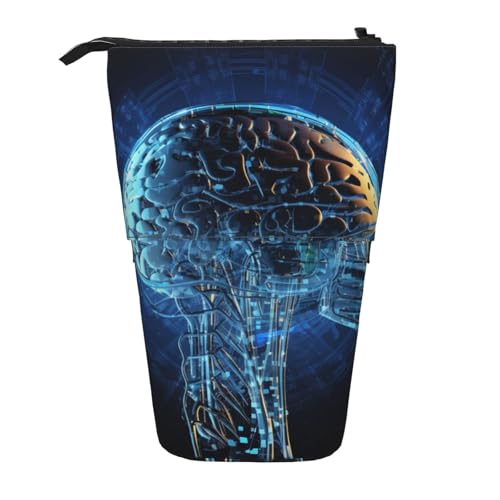 LHBWCVN Künstliche Intelligenz, Gehirn, Kosmetiktasche, Stehendes Federmäppchen, Teleskop-Bleistifttasche, tragbarer Stifthalter, niedlicher Stand-up-Bleistiftbeutel für Damen und Herren von LHBWCVN