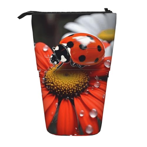 LHBWCVN Ladybug Daisy Kosmetiktasche, Stehendes Federmäppchen, Teleskop-Bleistifttasche, tragbarer Stifthalter, niedlicher Stand-up-Bleistiftbeutel für Damen und Herren, Reise-Münztasche, Geldbörse von LHBWCVN