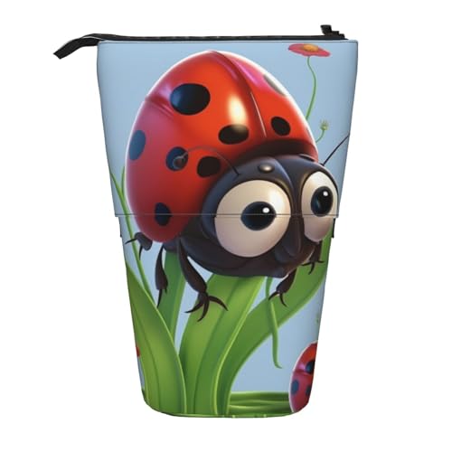 LHBWCVN Ladybug Kosmetiktasche, Stehendes Federmäppchen, Teleskop-Bleistifttasche, tragbarer Stifthalter, niedlicher Stand-up-Bleistiftbeutel für Damen und Herren, Reise-Münztasche, Geldbörse von LHBWCVN