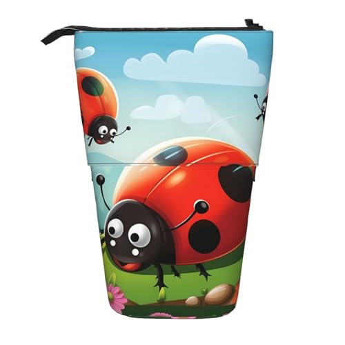 LHBWCVN Ladybug Kosmetiktasche im Querformat, Stehendes Federmäppchen, Teleskop-Bleistifttasche, tragbarer Stifthalter, niedlicher Stand-up-Bleistiftbeutel für Damen und Herren, Reise-Münztasche von LHBWCVN