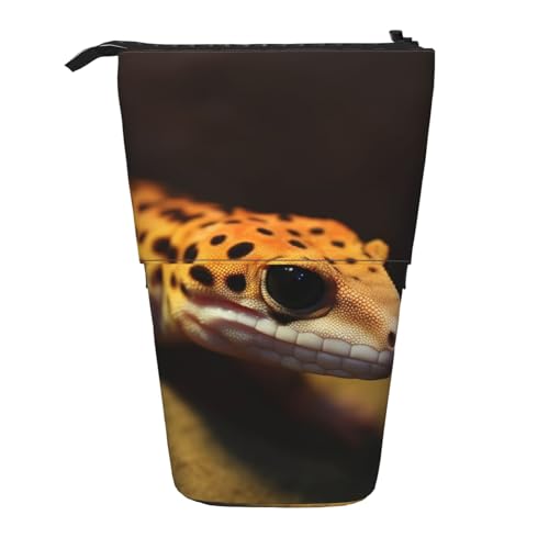LHBWCVN Leopard Little Gecko Kosmetiktasche, Stehendes Federmäppchen, Teleskop-Bleistifttasche, tragbarer Stifthalter, niedlicher Stand-up-Bleistiftbeutel für Damen und Herren, Reise-Münztasche von LHBWCVN