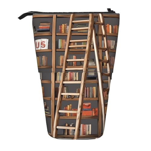 LHBWCVN Lustige Bücherregale Sammlung und Leiter Kosmetiktasche Stehendes Federmäppchen Teleskop-Bleistifttasche Tragbarer Stifthalter Niedlich Stand Up Pencil Pouch für Damen Herren Reise Münzbeutel von LHBWCVN