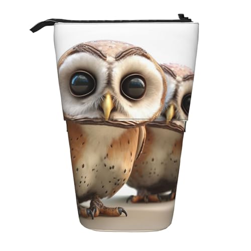 LHBWCVN Lustige Eule Kosmetiktasche Stehendes Federmäppchen Teleskop-Bleistifttasche Tragbarer Stifthalter Niedlich Stand Up Pencil Pouch für Damen Herren Reise Münztasche Geldbörse von LHBWCVN