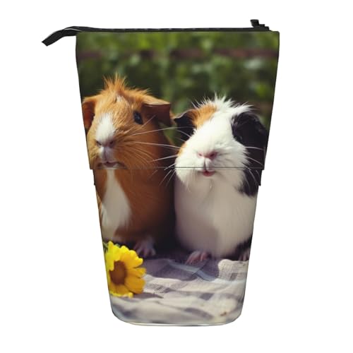 LHBWCVN Lustige Kosmetiktasche mit Meerschweinchen-Motiv, Stehendes Federmäppchen, Teleskop-Bleistifttasche, tragbarer Stifthalter, niedlicher Stand-up-Bleistiftbeutel für Damen und Herren von LHBWCVN
