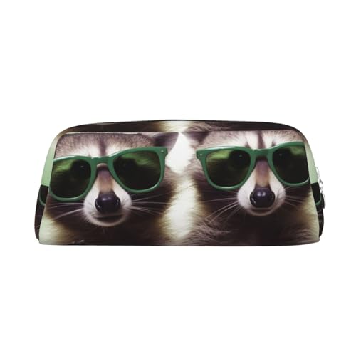 LHBWCVN Lustiges Federmäppchen mit grüner Sonnenbrille, großes Fassungsvermögen, ästhetisches Stifteetui, Leder-Make-up-Tasche für Damen und Herren, Reise-Kulturbeutel, Reißverschluss, Kosmetiktasche von LHBWCVN