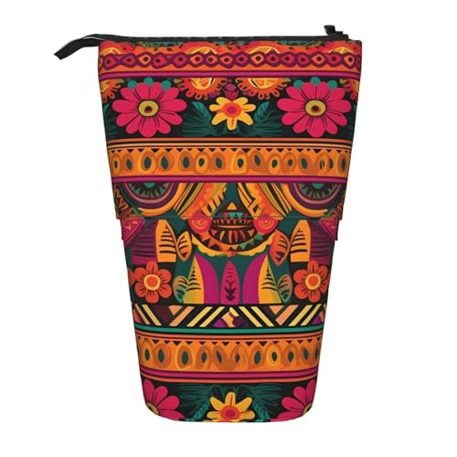 LHBWCVN Mexikanische Volkskunst, Boho-Kosmetiktasche, Stehendes Federmäppchen, Teleskop-Bleistifttasche, tragbarer Stifthalter, niedlicher Stand-up-Bleistiftbeutel für Damen und Herren von LHBWCVN
