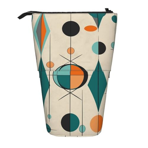 LHBWCVN Mitte des Jahrhunderts geometrische Kosmetiktasche, Stehendes Federmäppchen, Teleskop-Bleistifttasche, tragbarer Stifthalter, niedliches Stand-up-Bleistiftetui für Damen und Herren von LHBWCVN