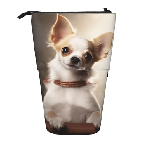 LHBWCVN Niedliche Chihuahua-Kosmetiktasche, Stehendes Federmäppchen, Teleskop-Bleistifttasche, tragbarer Stifthalter, niedliches Stand-up-Bleistiftetui für Damen und Herren, Reise-Münztasche von LHBWCVN