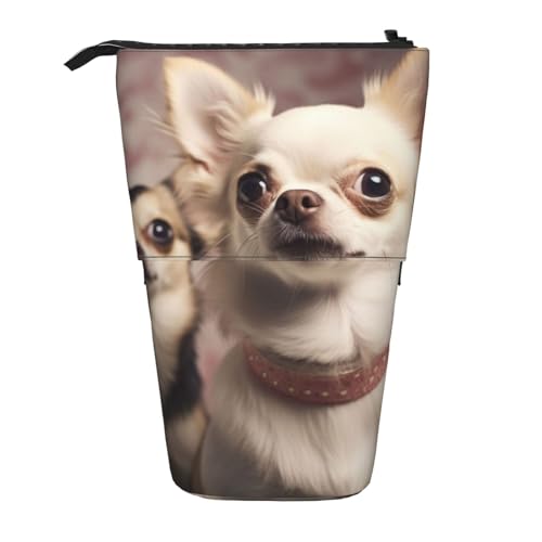 LHBWCVN Niedliche Chihuahua-Kosmetiktasche, Stehendes Federmäppchen, Teleskop-Bleistifttasche, tragbarer Stifthalter, niedliches Stand-up-Bleistiftetui für Damen und Herren, Reise-Münztasche von LHBWCVN