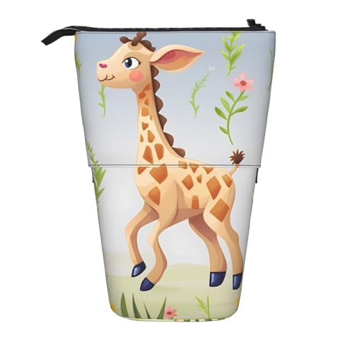 LHBWCVN Niedliche Giraffen-Kosmetiktasche, Stehendes Federmäppchen, Teleskop-Bleistifttasche, tragbarer Stifthalter, niedliches Stand-up-Bleistiftetui für Damen und Herren, Reise-Münztasche, Geldbörse von LHBWCVN