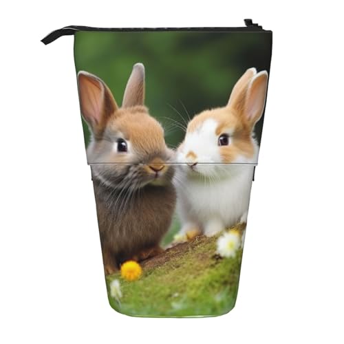 LHBWCVN Niedliche Kaninchen-Kosmetiktasche, Stehendes Federmäppchen, Teleskop-Bleistifttasche, tragbarer Stifthalter, niedliches Stand-up-Bleistiftetui für Damen und Herren, Reise-Münztasche von LHBWCVN