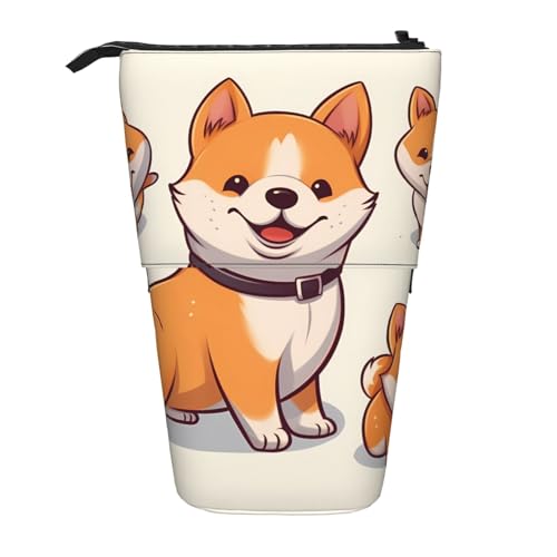 LHBWCVN Niedliche Shiba Inu Hunde-Kosmetiktasche, Stehendes Federmäppchen, Teleskop-Bleistifttasche, tragbarer Stifthalter, niedliches Stand-up-Bleistiftetui für Damen und Herren, Reise-Münztasche von LHBWCVN