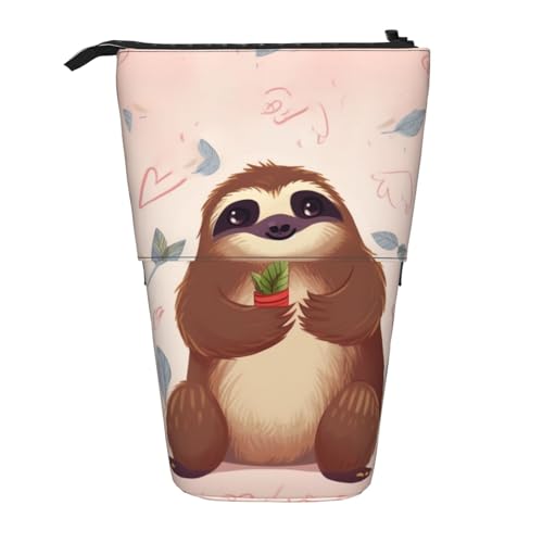 LHBWCVN Niedliches Faultier-Kosmetiktasche, Stehendes Federmäppchen, Teleskop-Federtasche, tragbarer Stifthalter, niedliches Stand-up-Bleistiftetui für Damen und Herren, Reise-Münztasche, Geldbörse von LHBWCVN