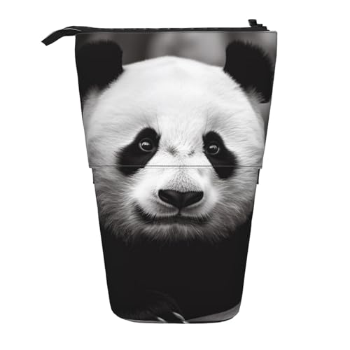 LHBWCVN Niedliches schwarz-weißes Panda-Kosmetiktasche, stehendes Federmäppchen, Teleskop-Federtasche, tragbarer Stifthalter, niedliches Stand-up-Bleistiftetui für Damen und Herren, Reise-Münztasche von LHBWCVN