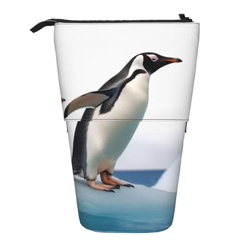 LHBWCVN Pinguin-Kosmetiktasche, Stehendes Federmäppchen, Teleskop-Bleistifttasche, tragbarer Stifthalter, niedlicher Stand-up-Bleistiftbeutel für Damen und Herren, Reise-Münztasche, Geldbörse von LHBWCVN
