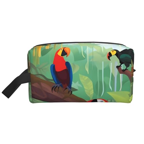 LHBWCVN Reise-Kulturbeutel für Damen und Herren, Leder, Make-up-Tasche, groß, tragbar, Reise-Organizer, Aras und Tukan von Regenwäldern, Kosmetiktasche mit Haken zum Aufhängen, Reise-Badezimmertasche, LHBWCVN Reise-Kulturbeutel für Damen und Herren, Leder, Make-up-Tasche, groß, tragbar, Reise-Organizer, Aras und Tukan von Regenwäldern, Kosmetiktasche mit Haken zum Aufhängen, Reise-Badezimmertasche, von LHBWCVN