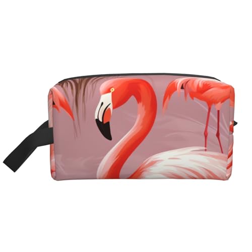 LHBWCVN Reise-Kulturbeutel für Damen und Herren, Leder, Make-up-Tasche, groß, tragbar, Reise-Organizer, Flamingo-Kosmetiktasche mit Aufhängehaken, Reise-Badezimmertasche, Reißverschluss, Weiß, von LHBWCVN