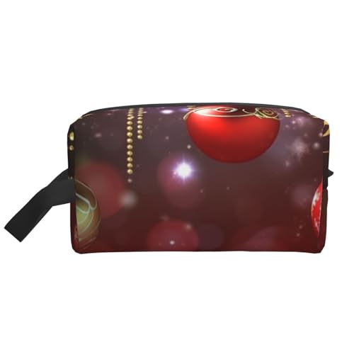 LHBWCVN Reise-Kulturbeutel für Damen und Herren, Leder, Make-up-Tasche, groß, tragbar, Reise-Organizer, Frohe Weihnachten, Kosmetiktasche mit Aufhängehaken, Reise-Badezimmertasche, Reißverschluss, von LHBWCVN