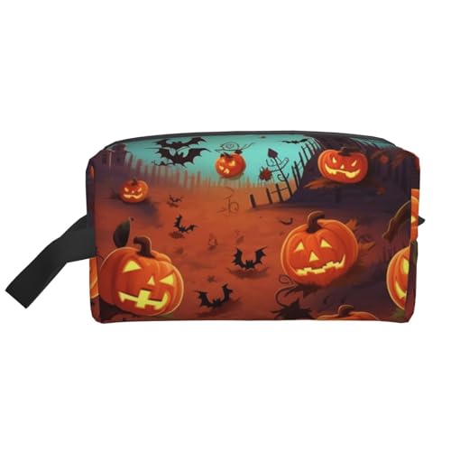 LHBWCVN Reise-Kulturbeutel für Damen und Herren, Leder, Make-up-Tasche, groß, tragbar, Reise-Organizer, Halloween-Kosmetiktasche mit Aufhängehaken, Reise-Badezimmertasche, Reißverschluss, Weiß, von LHBWCVN