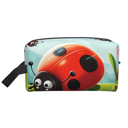 LHBWCVN Reise-Kulturbeutel für Damen und Herren, Leder, Make-up-Tasche, groß, tragbar, Reise-Organizer, Marienkäfer-Landschaft, Kosmetiktasche mit Aufhängehaken, Reise-Badezimmertasche, von LHBWCVN