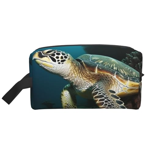 LHBWCVN Reise-Kulturbeutel für Damen und Herren, Leder, Make-up-Tasche, groß, tragbar, Reise-Organizer, Meeresschildkröte, Kosmetiktasche mit Aufhängehaken, Reise-Badezimmertasche, Reißverschluss, von LHBWCVN