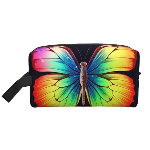 LHBWCVN Reise-Kulturbeutel für Damen und Herren, Leder, Make-up-Tasche, groß, tragbar, Reise-Organizer, Regenbogen-Schmetterling, Kosmetiktasche mit Aufhängehaken, Reise-Badezimmertasche, LHBWCVN Reise-Kulturbeutel für Damen und Herren, Leder, Make-up-Tasche, groß, tragbar, Reise-Organizer, Regenbogen-Schmetterling, Kosmetiktasche mit Aufhängehaken, Reise-Badezimmertasche, von LHBWCVN