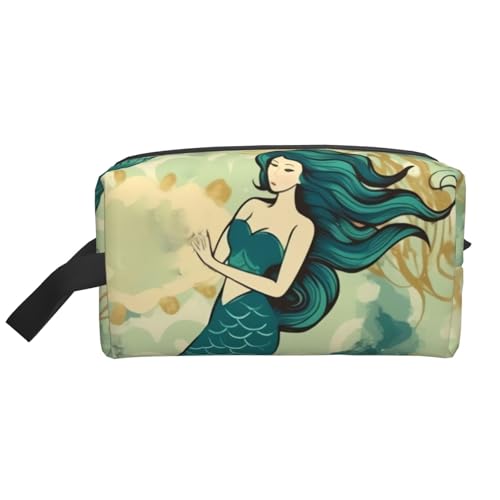LHBWCVN Reise-Kulturbeutel für Damen und Herren, Leder, Make-up-Tasche, groß, tragbar, Reise-Organizer, Retro-Meerjungfrau-Kosmetiktasche mit Aufhängehaken, Reise-Badezimmertasche, Reißverschluss, LHBWCVN Reise-Kulturbeutel für Damen und Herren, Leder, Make-up-Tasche, groß, tragbar, Reise-Organizer, Retro-Meerjungfrau-Kosmetiktasche mit Aufhängehaken, Reise-Badezimmertasche, Reißverschluss, von LHBWCVN