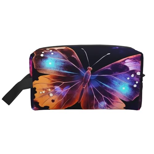 LHBWCVN Reise-Kulturbeutel für Damen und Herren, Leder, Make-up-Tasche, groß, tragbar, Reise-Organizer, Schmetterling, Kosmetiktasche mit Aufhängehaken, Reise-Badezimmertasche, Reißverschluss, Weiß, von LHBWCVN