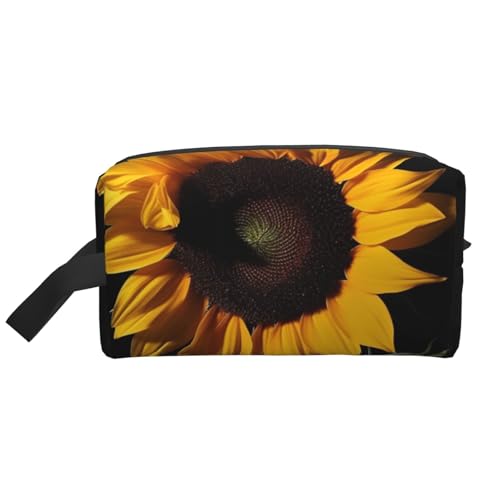 LHBWCVN Reise-Kulturbeutel für Damen und Herren, Leder, Make-up-Tasche, groß, tragbar, Reise-Organizer, Sonnenblume, schwarzer Hintergrund, Kosmetiktasche mit Aufhängehaken, Reise-Badezimmertasche, LHBWCVN Reise-Kulturbeutel für Damen und Herren, Leder, Make-up-Tasche, groß, tragbar, Reise-Organizer, Sonnenblume, schwarzer Hintergrund, Kosmetiktasche mit Aufhängehaken, Reise-Badezimmertasche, von LHBWCVN